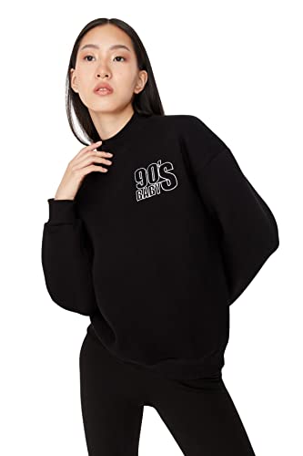 TRENDYOL Damen Standing Collar Plain Relaxed Sweatshirt, Schwarz, M EU von TRENDYOL
