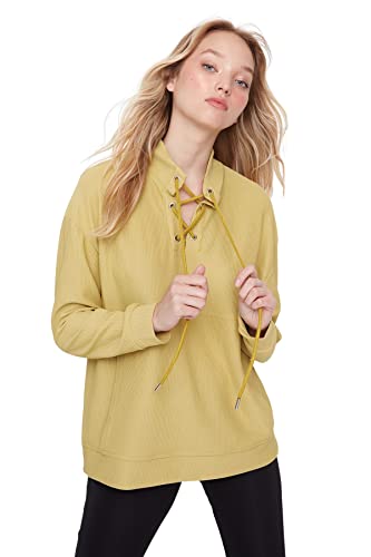 TRENDYOL Damen Standing Collar With Slogan Figure-hugging Sweatshirt, Light Green, XL EU von TRENDYOL