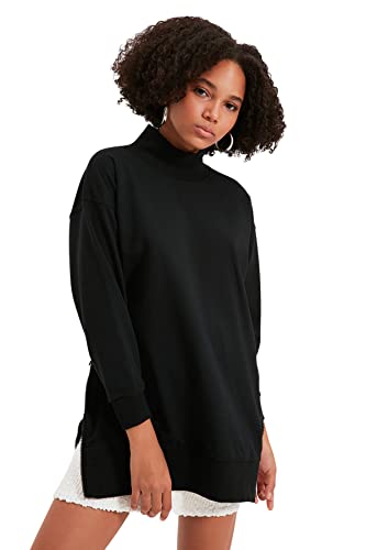 TRENDYOL Damen Stehkragen Uni Oversize Sweatshirt, Schwarz, XL EU von TRENDYOL