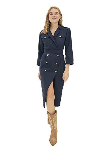 TRENDYOL Damen Stone Button Jacket Dress, Marineblau, 34 EU von TRENDYOL