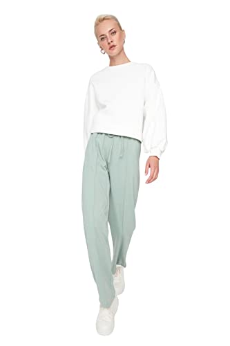 TRENDYOL Damen Trendyol Herren Mittlerer Bund Straight Jogginghose Sweatpants Normal Waist Knit Straight Indigo Sweatpants, Mint, XS von TRENDYOL