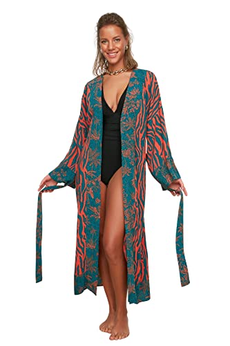 Trendyol Damen Strandmode Entspannt Basic V-Ausschnitt Gewebte Kimonos & Kaftans, Mehrfarbig, 36 von TRENDYOL