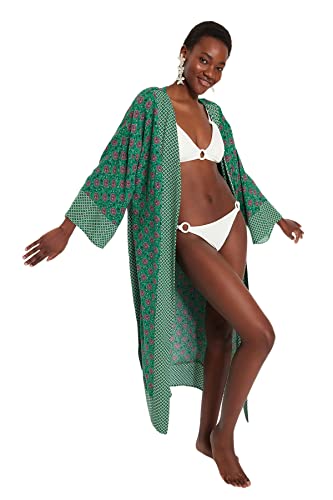 Trendyol Damen Strandmode Entspannt Basic V-Ausschnitt Gewebte Kimonos & Kaftans, grün, 36 von TRENDYOL