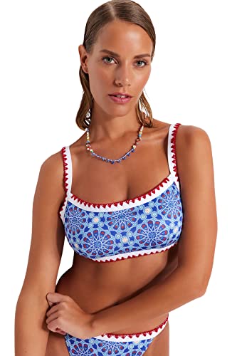 TRENDYOL Damen Strick-Bikinioberteil Bademode, Blau-Mehrfarbig, 38 von TRENDYOL