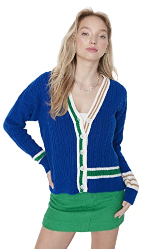 Trendyol Damen Strickjacke, Normale Passform, V-Ausschnitt, Strickwaren Pullover, Marineblau, S von TRENDYOL