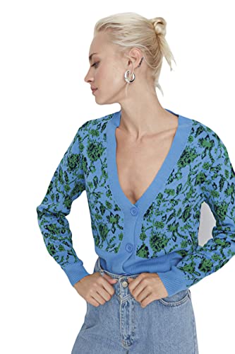 Trendyol Damen Strickjacke, Normale Passform, V-Ausschnitt, Strickwaren Pullover, blau, L Trendyol Damen Strickjacke, Normale Passform, V-Ausschnitt, Strickwaren Pullover, blau, L von TRENDYOL
