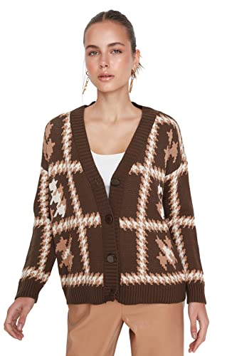 Trendyol Damen Strickjacke, Normale Passform, V-Ausschnitt, Strickwaren Pullover, braun, S Trendyol Damen Strickjacke, Normale Passform, V-Ausschnitt, Strickwaren Pullover, braun, S von TRENDYOL
