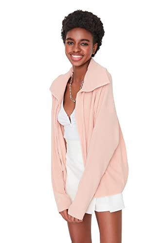 Trendyol Damen Strickjacke, Übergröße, Standard-Kragen, Strickwaren Pullover, Rose, M von TRENDYOL