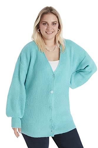 Trendyol Damen Strickjacke mit V-Ausschnitt, einfarbig, entspannt, Übergröße Pullover, grün, XXL Größen von TRENDYOL