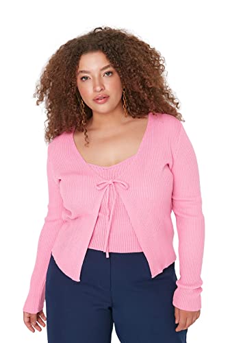 Trendyol Damen Strickjacke, schmal, Standard-V-Ausschnitt, Übergröße Pullover, Rose, 4XL Größen von TRENDYOL