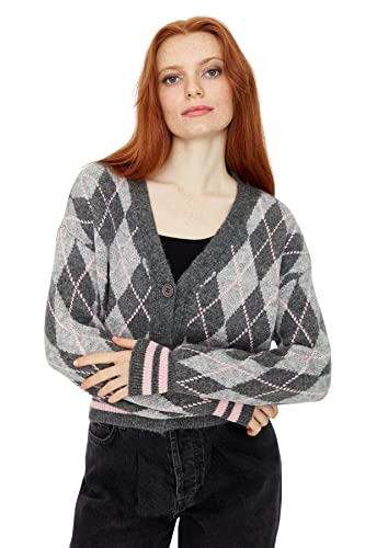 Trendyol Damen Regular Standard V-Ausschnitt Strickwaren Cardigan Pullover, anthrazit, M von TRENDYOL