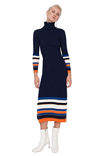 TRENDYOL Damen Striped Knitwear Dress Kleid, Marineblau, L EU von TRENDYOL