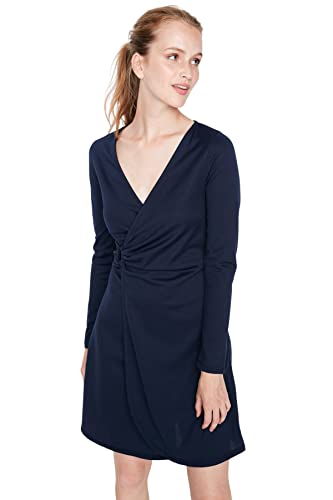 TRENDYOL Damen Trendyol Woman Mini Gerüschter Saum Rundhalsausschnitt Webstoff Kleid, Navy Blau, M von TRENDYOL