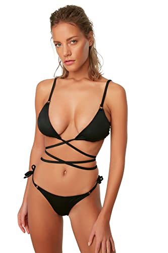 TRENDYOL Damen Taille, Normale Traber-Bikinihose Bademode, Schwarz, 34 von TRENDYOL