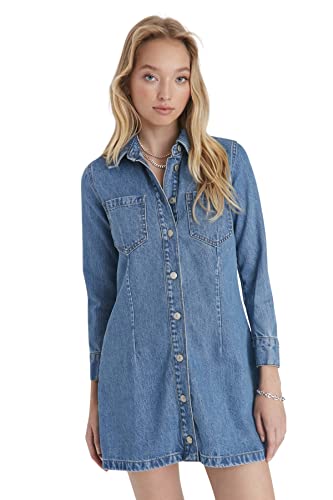 TRENDYOL Damen Tctaw23eb00076/Siyah Kleid Karrée-Ausschnitt Standard Braun Kleid, Brown, 36 von TRENDYOL