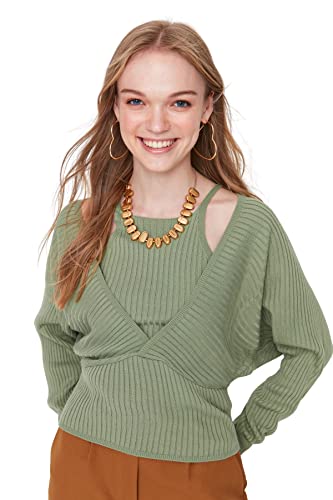 TRENDYOL Damen Textured Halter Neck Jumper Sweatshirt, Mint, S EU von TRENDYOL