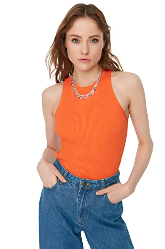 TRENDYOL Damen Ticker gebreide Blouse, Orange, XS EU von TRENDYOL