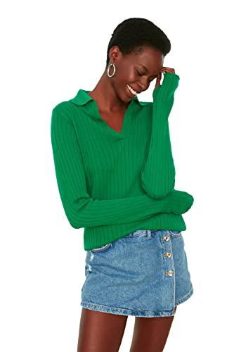 TRENDYOL Damen Trendyol Arm Tipp Detaillierte Polokragen Strickwaren Pullover Sweater, Grün, M EU von TRENDYOL