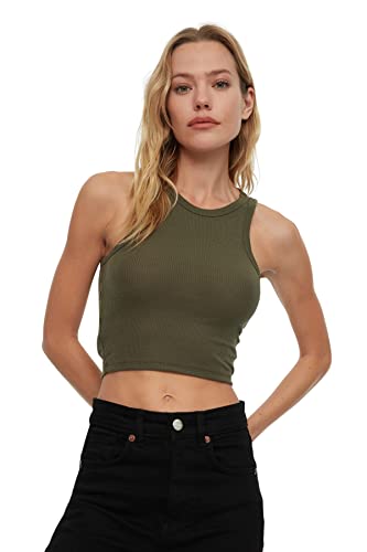 TRENDYOL Damen Trendyol Basic Fitted Standard halter-gebreide camisole voor dames Hemd, Khaki, L EU von TRENDYOL