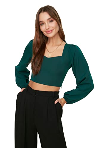 TRENDYOL Damen Trendyol Crop Bluse Blouse Westlich, Grün, 38 von TRENDYOL