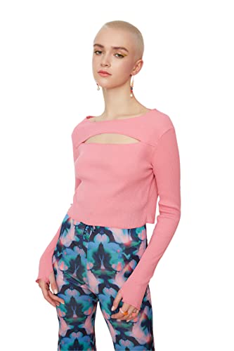 TRENDYOL Damen Trendyol Cut Detailed Knitted Blouse, Rosa, S EU von TRENDYOL