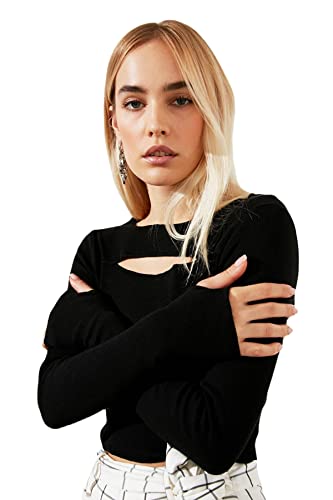 TRENDYOL Damen Trendyol Cut Detailed Knitted Blouse, Schwarz, M EU von TRENDYOL