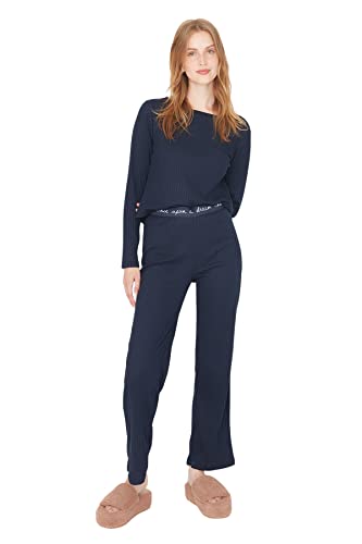 TRENDYOL Damen Trendyol Damen 2er-pack Gerade Lange Ärmel Lounge/Zuhause Regulär Pyjama-set Pajama Set Pajama Set, Navy Blau, XS von TRENDYOL