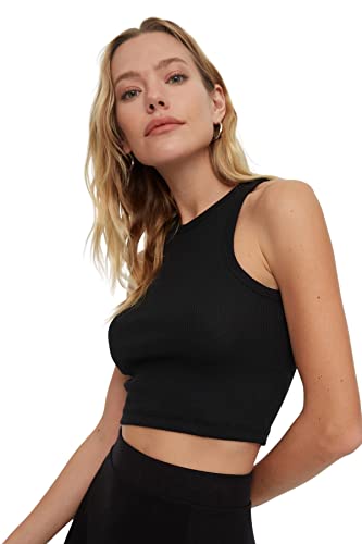 TRENDYOL Damen Trendyol Damen Basic-caraco aus Strick mit Neckholder Klassisches Hemd, Schwarz, L EU von TRENDYOL