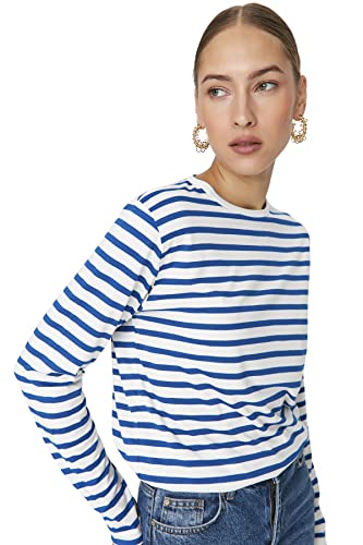TRENDYOL Damen Trendyol Damen Basics Regular Fit Basic Rundhals Knit T-shirt Hemd Casual, Navy Blau, XS von TRENDYOL