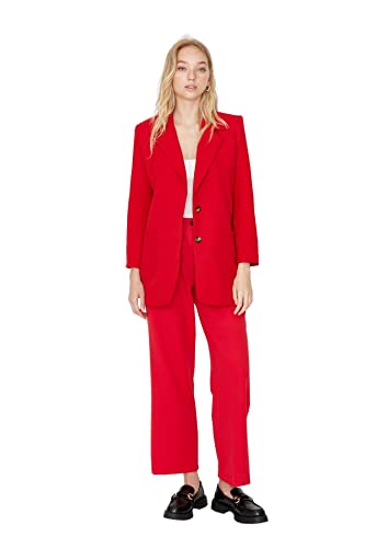 TRENDYOL Damen Trendyol Damen Blazer Bikerjacken Plain Webstoff Blazer Coat, Rot, 16 EU von TRENDYOL