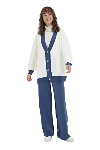 TRENDYOL Damen Trendyol Damen Colorblock Strickwaren Zurückhaltend Top Bottom Sets Aufeinander abgestimmtes Outfit, Indigoblau, M EU von TRENDYOL