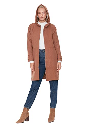 TRENDYOL Damen Trendyol Damen Design Regular Parkas Plain Webstoff Mantel Coat, Braun, 40 EU von TRENDYOL