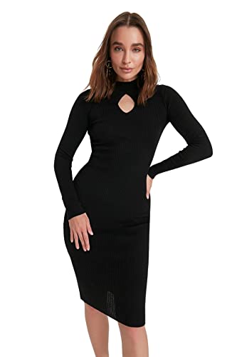 TRENDYOL Damen Trendyol Damen Enganliegendes, Figurbetontes Strickkleid mit Hohem Halsausschnitt Kleid, Schwarz, M EU von TRENDYOL