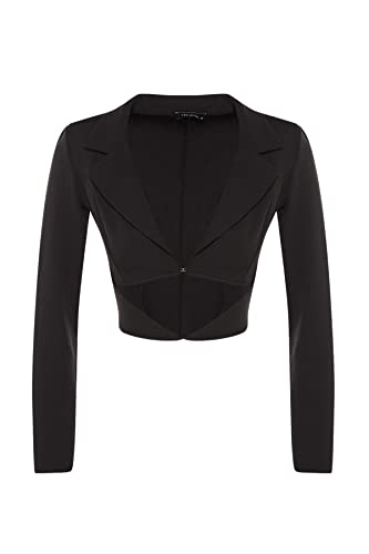 TRENDYOL Damen Trendyol Damen Figurbetont Bikerjacken Plain Webstoff Jacke Coat, Schwarz, 40 EU von TRENDYOL