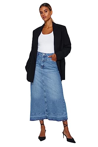 TRENDYOL Damen Trendyol Damen Gerade Maxi Eine Linie Rock Western Skirt, Blau, 34 von TRENDYOL