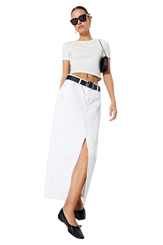 TRENDYOL Damen Trendyol Damen Gerade Maxi Eine Linie Rock Western Skirt, Weiß, 40 von TRENDYOL