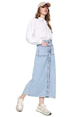 TRENDYOL Damen Trendyol Damen Gerade Maxi Stift Hijab-rock Skirt Western, Blau, 36 von TRENDYOL