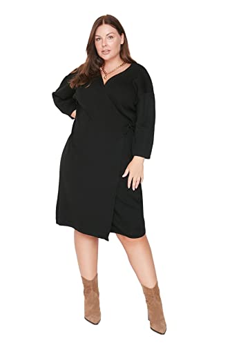 TRENDYOL Damen Trendyol Damen Gerade Midi Lange Ärmel Lässig/Lässig Regulär Kleid in Übergröße Dress A-Linie, Schwarz, 46 Große Größen von TRENDYOL