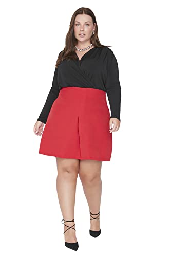 TRENDYOL Damen Trendyol Damen Große Größen Mini A-linie Plisseerock Webstoff Große Größen in Rock Scooter Skirt, Rot, 42 Große Größen EU von TRENDYOL