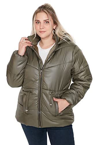 TRENDYOL Damen Trendyol Damen Große Größen Oversize Puffer Plain Webstoff Große Größen in Winterjacke Coat, Khaki, 16 EU von TRENDYOL