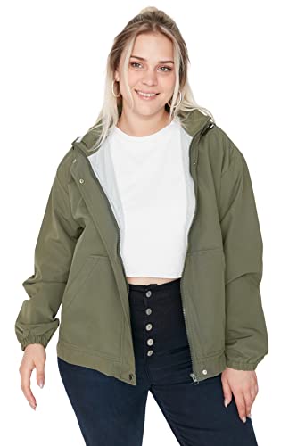 TRENDYOL Damen Trendyol Damen Große Größen Regular Basic Plain Webstoff Große Größen in Winterjacke Coat, Khaki, 46 EU von TRENDYOL