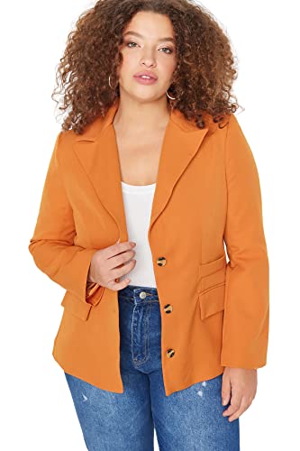 TRENDYOL Damen Trendyol Damen Große Größen Regular Blazer Plain Webstoff Große Größen in Jacke Coat, Braun, 42 EU von TRENDYOL
