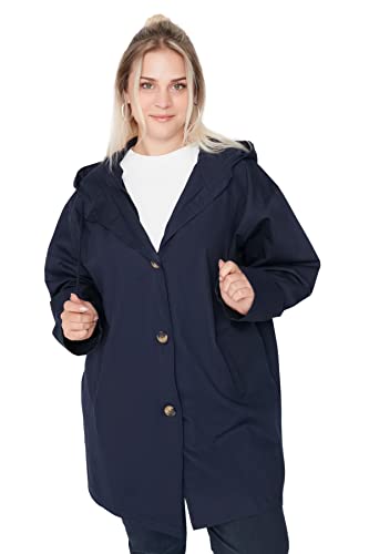 TRENDYOL Damen Trendyol Damen Große Größen Relaxed Parkas Plain Webstoff Große Größen in Trenchcoat Coat Lapel collar Standard Khaki Plus Size Trench Coat, Marineblau, 44 Große Größen von TRENDYOL