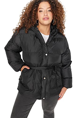 TRENDYOL Damen Trendyol Damen Große Größen Slim Puffer Plain Webstoff Große Größen in Winterjacke Coat, Schwarz, 46 EU von TRENDYOL