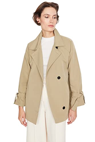 TRENDYOL Damen Trendyol Damen Jung Regular Parkas Plain Webstoff Trenchcoat Coat Men’s Collar Raglan sleeve Light Khaki Trench Coat, Light Khaki, 32 von TRENDYOL