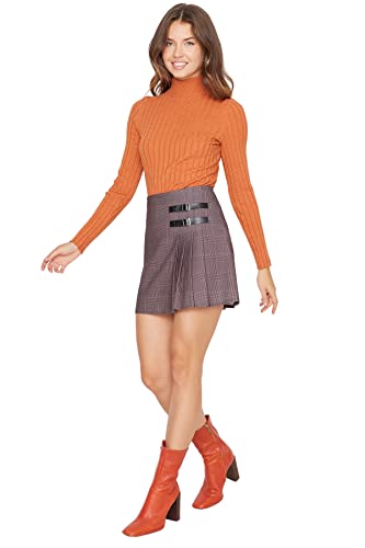 TRENDYOL Damen Trendyol Damen Mini A-linie A-linie Webstoffürock Skirt, Dunkelbraun, 34 EU von TRENDYOL