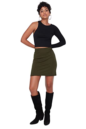 TRENDYOL Damen Trendyol Damen Mini A-linie Figurbetont Gestrickt Rock Skirt, Dunkelgrün, XS EU von TRENDYOL