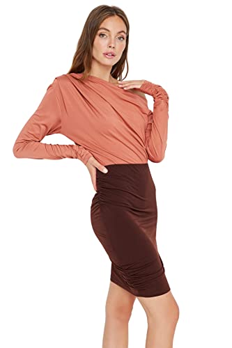 TRENDYOL Damen Trendyol Damen Mini Bodycone Bodycon Gestrickt Rock Skirt, Braun, XL EU von TRENDYOL