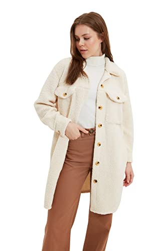 TRENDYOL Damen Trendyol Damen Modest Oversize Basic Plain Webstoff Winterjacke Coat, Beige, 36 EU von TRENDYOL