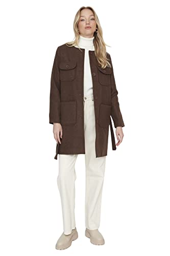 TRENDYOL Damen Trendyol Damen Modest Regular Bomberjacken Plain Webstoff Mantel Coat, Braun, L EU von TRENDYOL